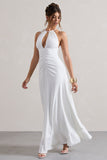 Naria Cream Ruched Cut-Out Split Maxi Dress