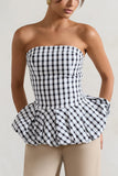 Roll With It Black & White Gingham Bandeau Ruffle Top