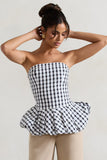 Roll With It Black & White Gingham Bandeau Ruffle Top