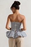 Roll With It Black & White Gingham Bandeau Ruffle Top