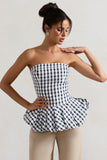 Roll With It Black & White Gingham Bandeau Ruffle Top