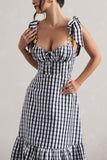 Brighton Black & White Gingham Sweetheart Midi Dress