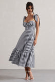 Brighton Black & White Gingham Sweetheart Midi Dress