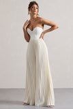 Lorelai Cream Corset Plisse Wide-Leg Jumpsuit