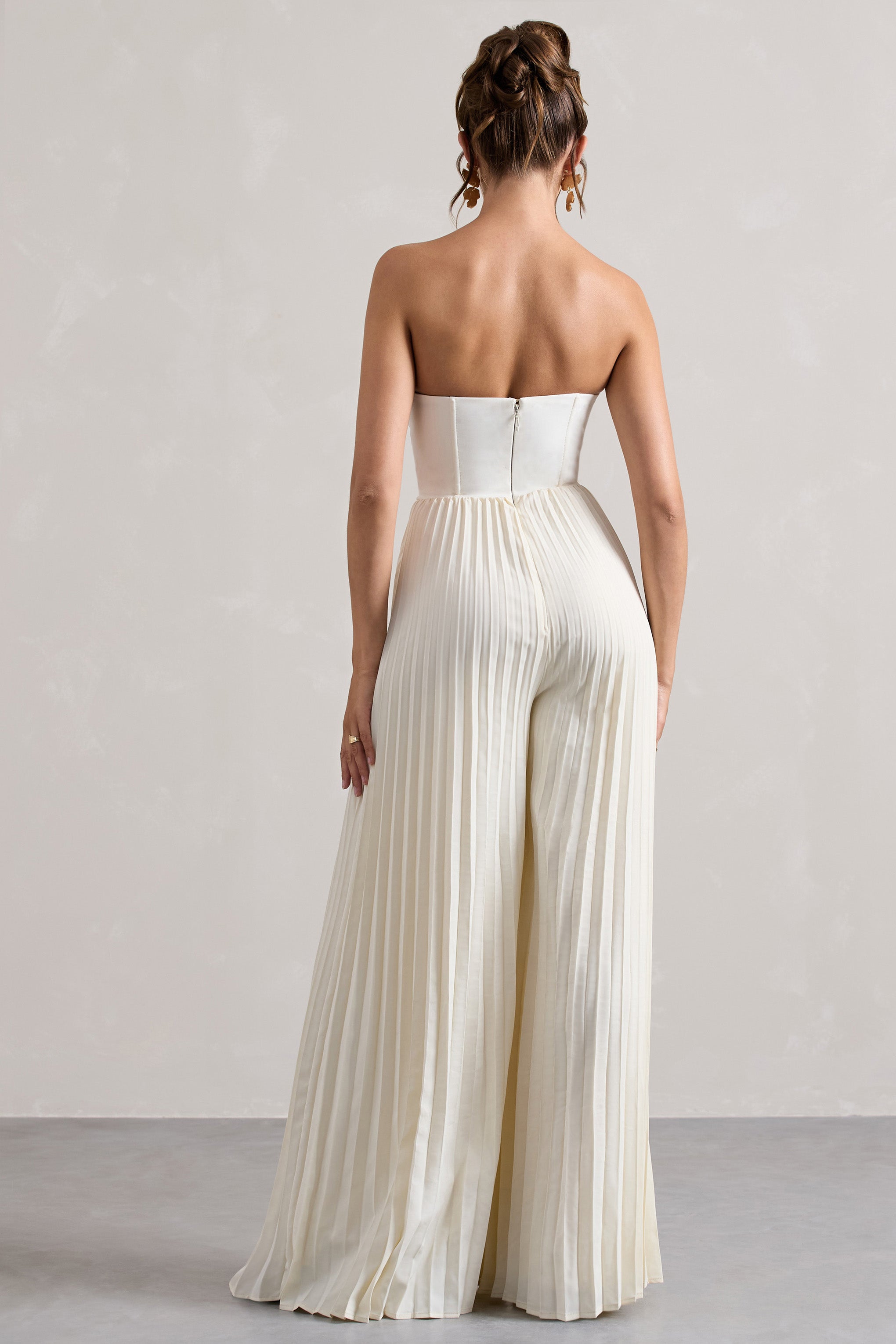Lorelai Cream Corset Plisse Wide-Leg Jumpsuit