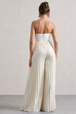 Lorelai Cream Corset Plisse Wide-Leg Jumpsuit