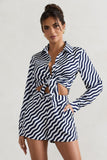 Ryder Navy Wave Print Satin Tie-Front Shirt