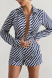 Ryder Navy Wave Print Satin Tie-Front Shirt