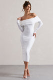 Emmeline White Jacquard Bardot Midi Dress