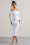 Emmeline White Jacquard Bardot Midi Dress