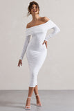 Emmeline White Jacquard Bardot Midi Dress