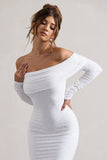 Emmeline White Jacquard Bardot Midi Dress