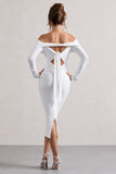 Emmeline White Jacquard Bardot Midi Dress