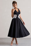Windermere Black Plunge Midi Dress With Floral Cut-Out