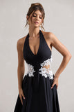 Windermere Black Plunge Midi Dress With Floral Cut-Out