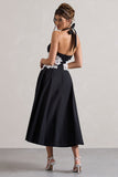 Windermere Black Plunge Midi Dress With Floral Cut-Out