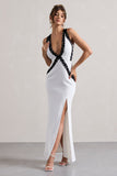 Cirilla White Plunge-Neck Split Maxi Dress With Lace Detail