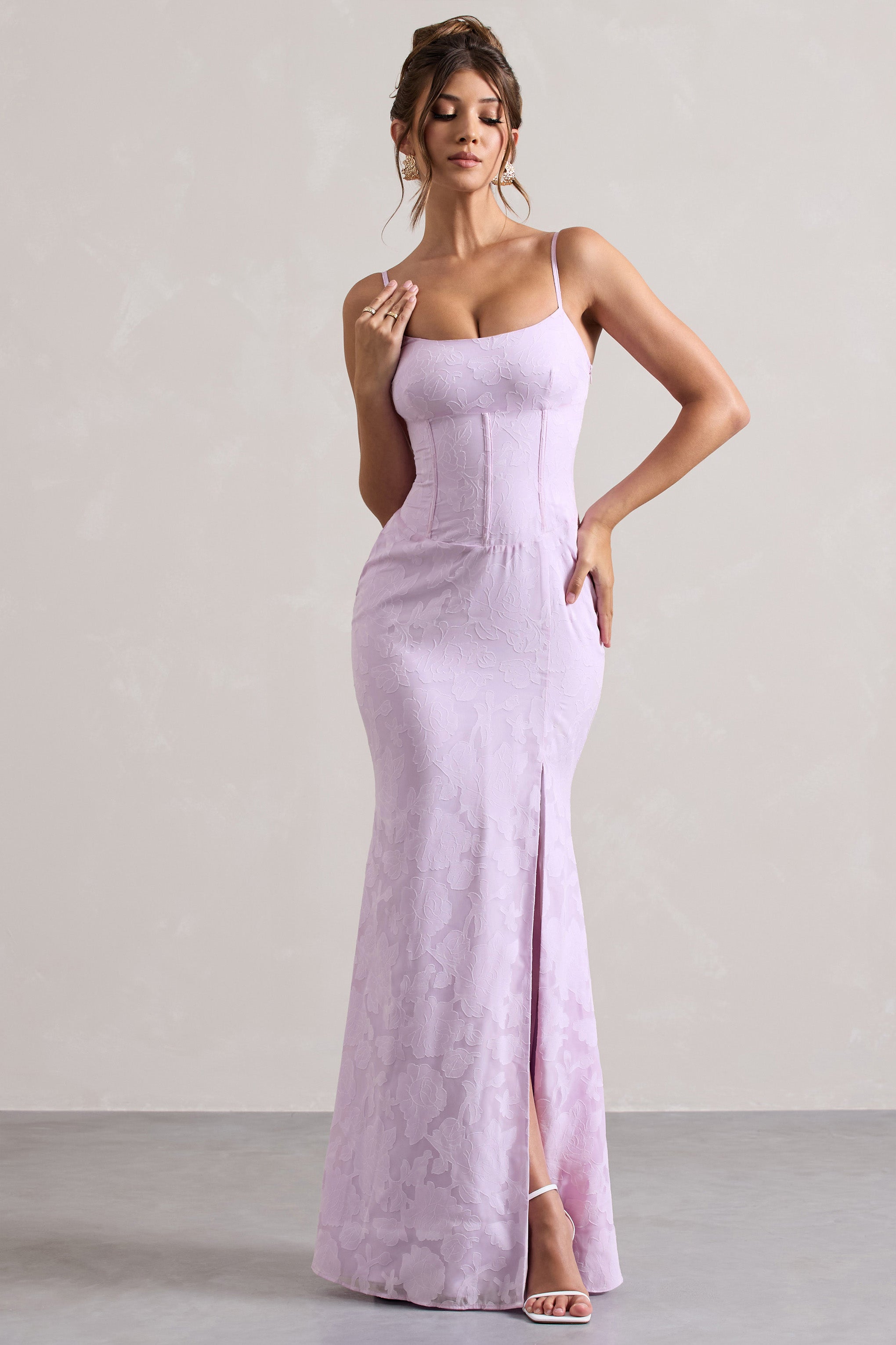 Intimacy Lilac Lace Corset Split Maxi Dress