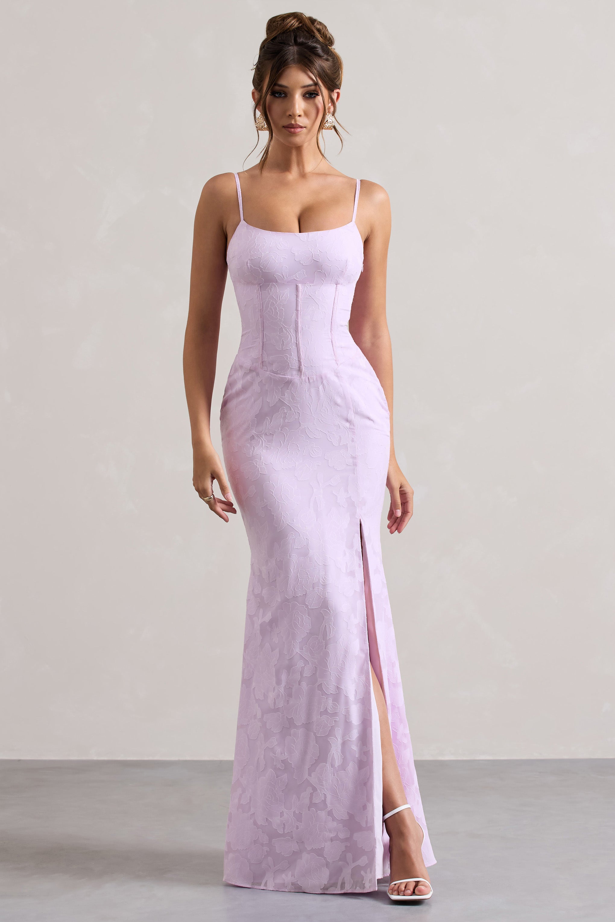 Intimacy Lilac Lace Corset Split Maxi Dress