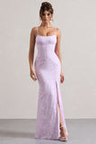 Intimacy Lilac Lace Corset Split Maxi Dress