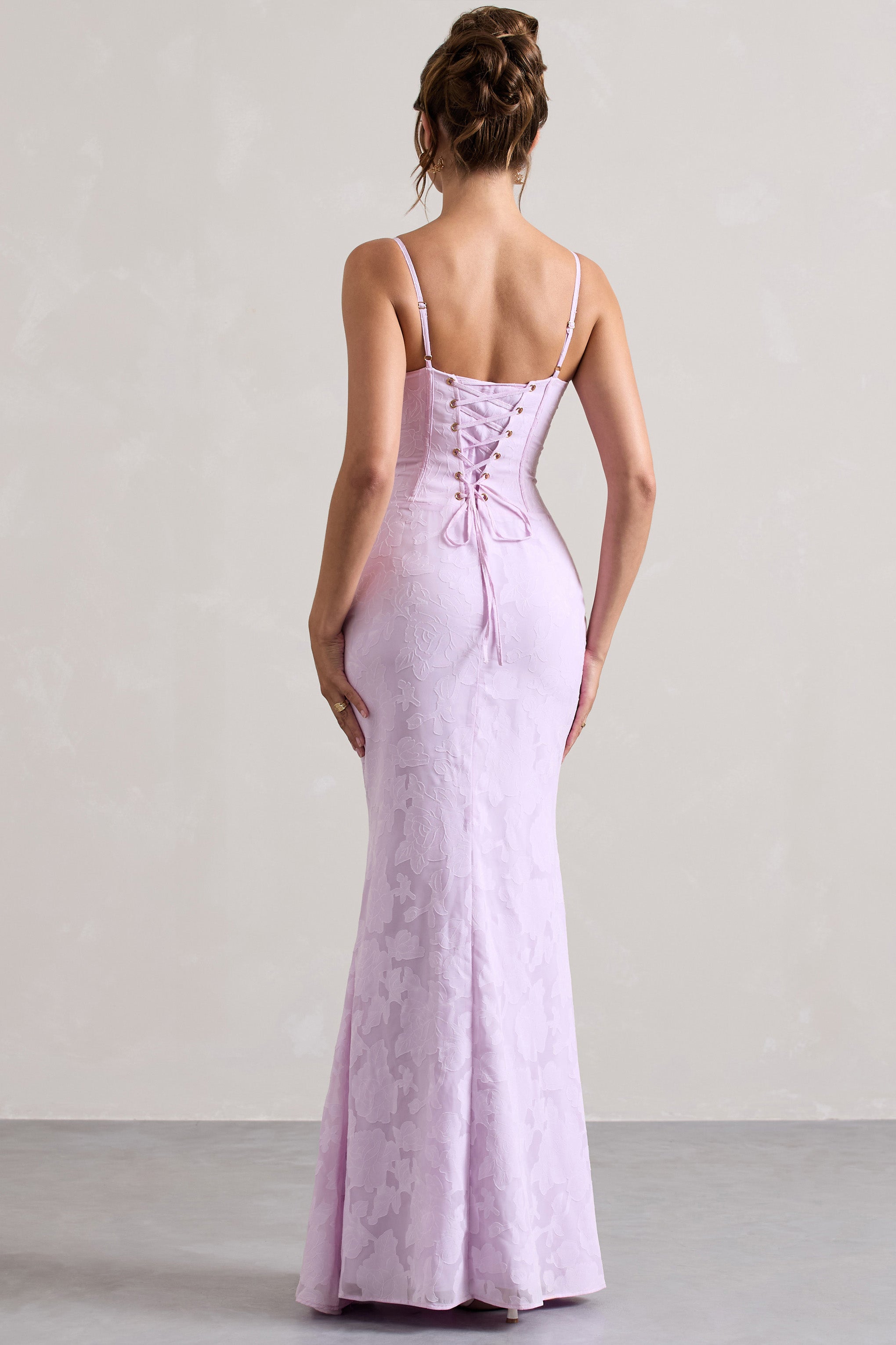 Intimacy Lilac Lace Corset Split Maxi Dress