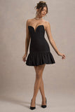 Koko Black Sweetheart Mini Dress With Ruffle Hem