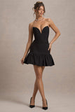 Koko Black Sweetheart Mini Dress With Ruffle Hem