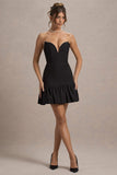 Koko Black Sweetheart Mini Dress With Ruffle Hem