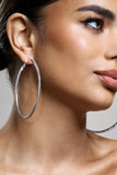 Amika Silver Diamante Thin Hoop Earrings