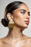 Sarla Gold Textured Ribbed Statement Oval Earrings