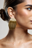 Sarla Gold Textured Ribbed Statement Oval Earrings