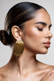 Sarla Gold Textured Ribbed Statement Oval Earrings