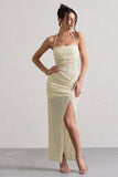 Amalfi Ecru Textured Sheer Halter-Neck Maxi Dress