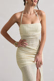 Amalfi Ecru Textured Sheer Halter-Neck Maxi Dress