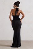 Granada Black Zebra Print Cowl-Neck Fishtail Maxi Dress