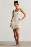 Madeira Ecru Crochet Square-Neck Mini Dress With Ruffle Trim