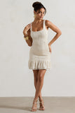 Madeira Ecru Crochet Square-Neck Mini Dress With Ruffle Trim