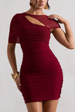 Himalaya Mulberry Ruched Mini Dress With Mesh Overlay