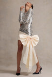 Love Galore Off-White Sequin Mini Dress With Oversized Satin Bow
