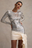 Love Galore Off-White Sequin Mini Dress With Oversized Satin Bow