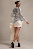 Love Galore Off-White Sequin Mini Dress With Oversized Satin Bow