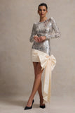 Love Galore Off-White Sequin Mini Dress With Oversized Satin Bow
