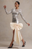 Love Galore Off-White Sequin Mini Dress With Oversized Satin Bow