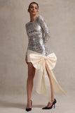 Love Galore Off-White Sequin Mini Dress With Oversized Satin Bow
