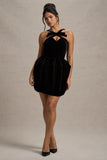 Bonet Black Strappy Structured Velvet Mini Dress With Bow Detail