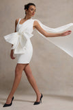 Brulee Cream Scoop-Neck Sash Mini Dress With Bow