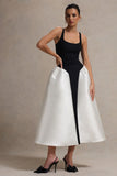 Christie Black and Cream Scoop-Neck Midi Dress With Volume Skirt