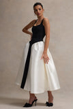 Christie Black and Cream Scoop-Neck Midi Dress With Volume Skirt