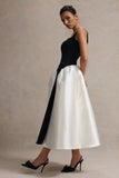 Christie Black and Cream Scoop-Neck Midi Dress With Volume Skirt