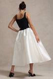 Christie Black and Cream Scoop-Neck Midi Dress With Volume Skirt
